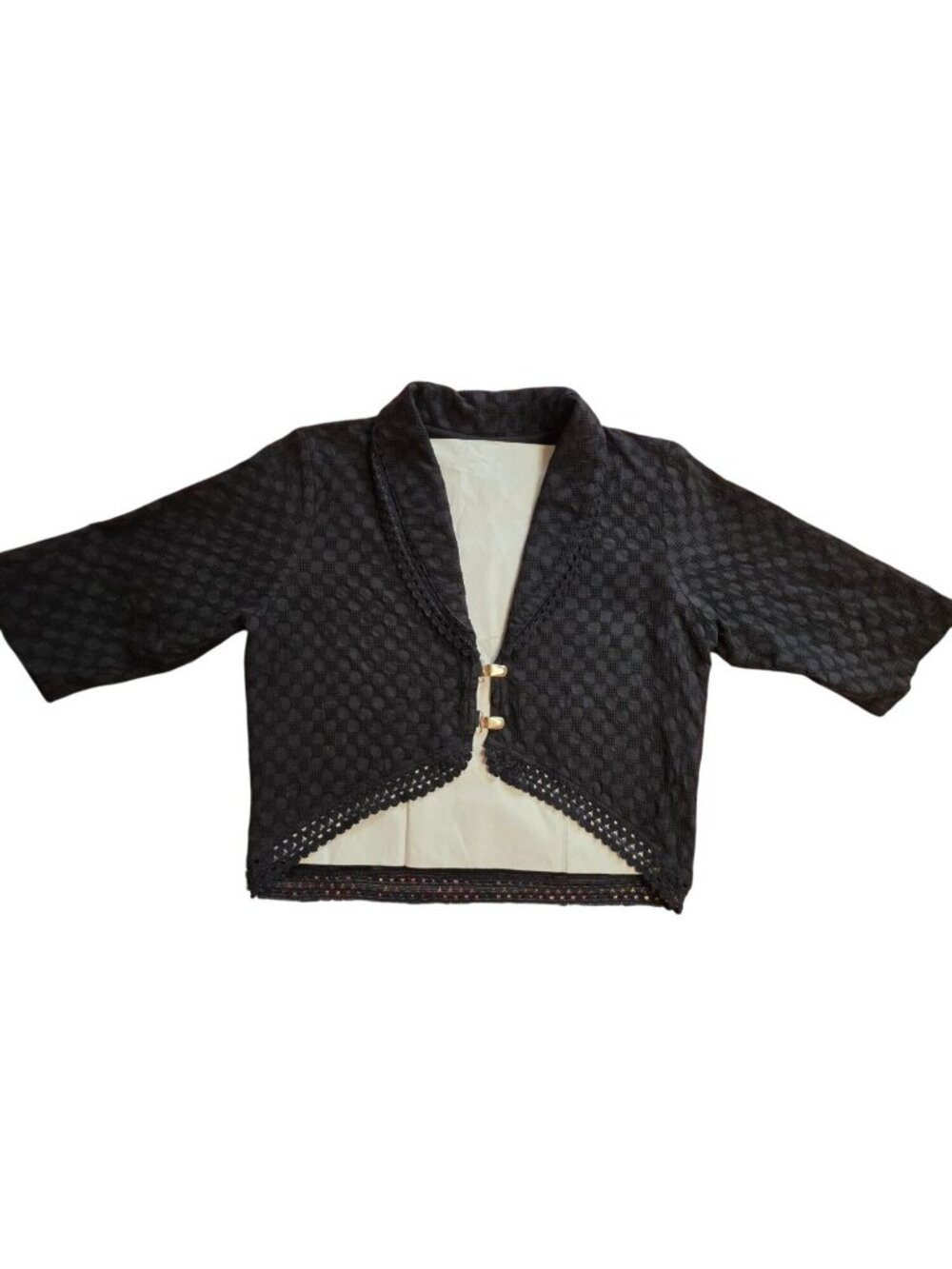 Nannette Keller Vintage Black Mesh Lace Cape Shrug Jacket Large Whimsigoth Y2K